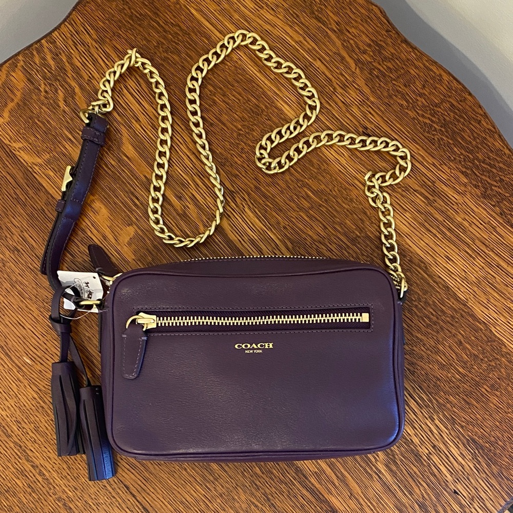 Coach Deep Purple Crossbody Bag with Gold Chain